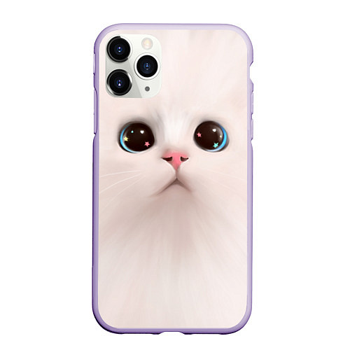 Чехол iPhone 11 Pro матовый Милый кот с большими глазами / 3D-Светло-сиреневый – фото 1
