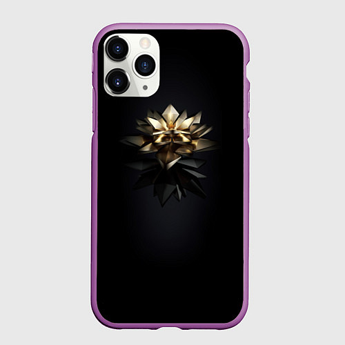 Чехол iPhone 11 Pro матовый Геометрическая золотая лилия / 3D-Фиолетовый – фото 1