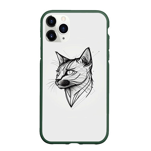 Чехол iPhone 11 Pro матовый Арт белая кошка / 3D-Темно-зеленый – фото 1