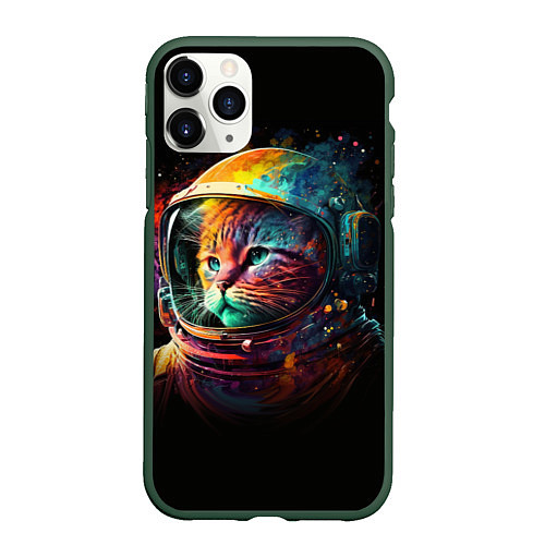 Чехол iPhone 11 Pro матовый Кот в скафандре / 3D-Темно-зеленый – фото 1