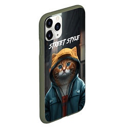 Чехол iPhone 11 Pro матовый Street cat, цвет: 3D-темно-зеленый — фото 2