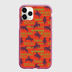 Чехол iPhone 11 Pro матовый Ковбои на лошадях, цвет: 3D-малиновый