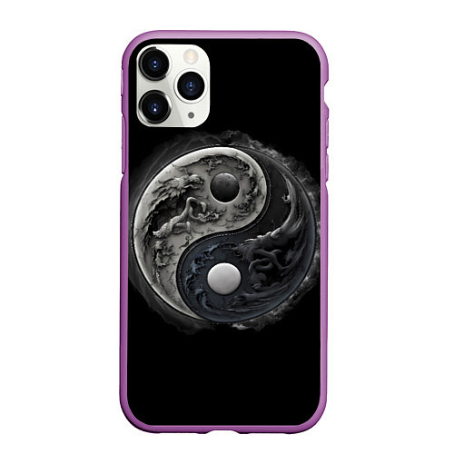 Чехол iPhone 11 Pro матовый Абстракция инь-янь / 3D-Фиолетовый – фото 1