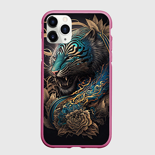 Чехол iPhone 11 Pro матовый Тигр Irezumi / 3D-Малиновый – фото 1