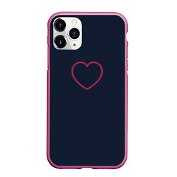 Чехол iPhone 11 Pro матовый Неоновое сердце на синем фоне