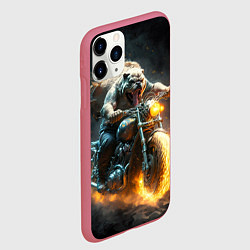 Чехол iPhone 11 Pro матовый Бульдог байкер на мотоцикле, цвет: 3D-малиновый — фото 2