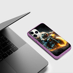 Чехол iPhone 11 Pro матовый Бульдог байкер на мотоцикле, цвет: 3D-фиолетовый — фото 2