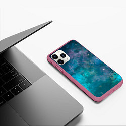 Чехол iPhone 11 Pro матовый Абстрактный светло-синий космос и звёзды, цвет: 3D-малиновый — фото 2