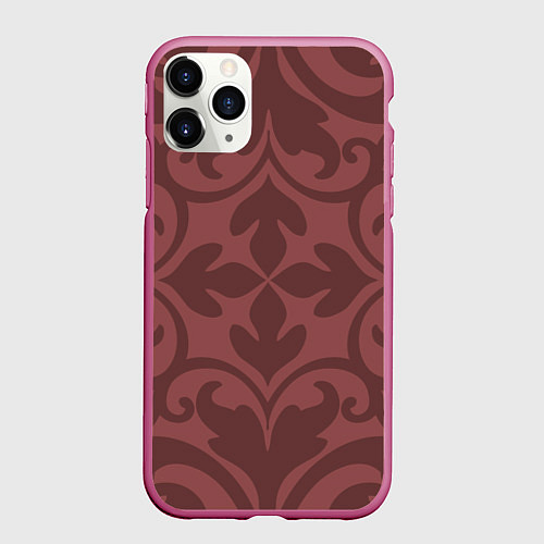 Чехол iPhone 11 Pro матовый Красивые узоры на красном / 3D-Малиновый – фото 1