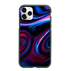 Чехол iPhone 11 Pro матовый Разводы красок и бензина неоновый, цвет: 3D-темно-зеленый