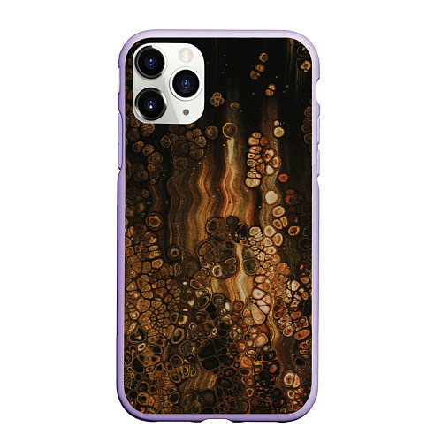 Чехол iPhone 11 Pro матовый Тёмные камни и тёмные краски в воде / 3D-Светло-сиреневый – фото 1