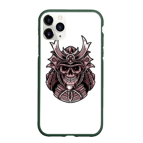Чехол iPhone 11 Pro матовый Череп самурая с доспехами / 3D-Темно-зеленый – фото 1