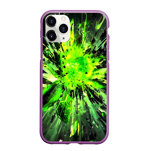 Чехол iPhone 11 Pro матовый Fractal green explosion / 3D-Фиолетовый – фото 1