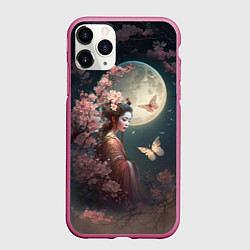 Чехол iPhone 11 Pro матовый Девушка в сакуре под луной