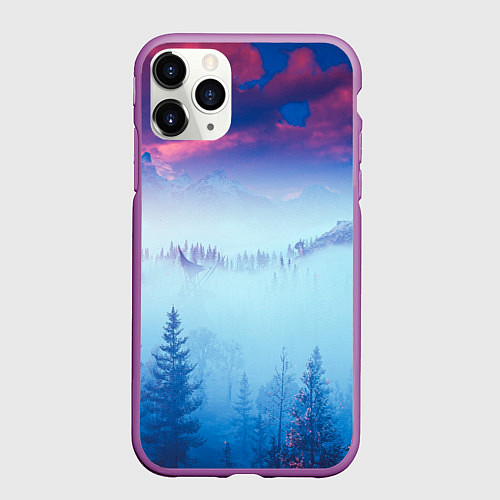 Чехол iPhone 11 Pro матовый Horizon landscape / 3D-Фиолетовый – фото 1