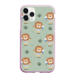 Чехол iPhone 11 Pro матовый Лев в матроске - паттерн, цвет: 3D-розовый