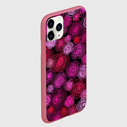 Чехол iPhone 11 Pro матовый Неоновые розы на черном фоне, цвет: 3D-малиновый — фото 2