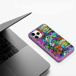 Чехол iPhone 11 Pro матовый Поп-арт взрыв с инопланетянином и черепом, цвет: 3D-фиолетовый — фото 2