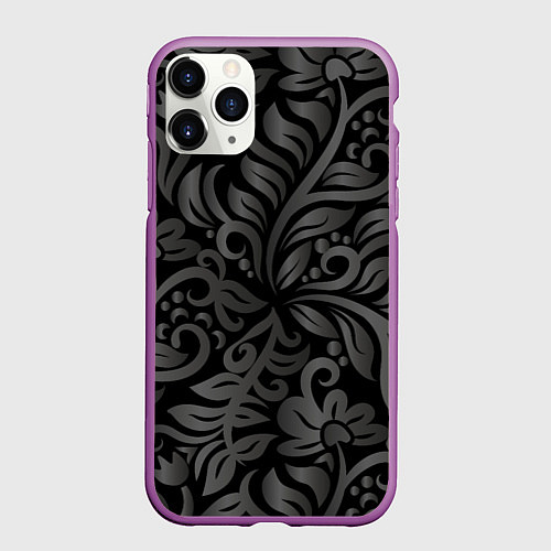 Чехол iPhone 11 Pro матовый Модный растительный орнамент / 3D-Фиолетовый – фото 1