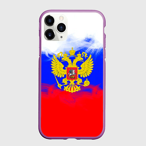 Чехол iPhone 11 Pro матовый Russia флаг герб / 3D-Фиолетовый – фото 1