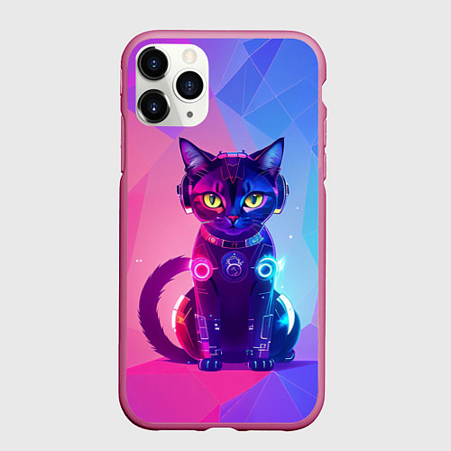 Чехол iPhone 11 Pro матовый Кибер кошка / 3D-Малиновый – фото 1