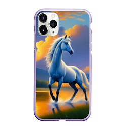 Чехол iPhone 11 Pro матовый Белая лошадь на рассвете, цвет: 3D-светло-сиреневый