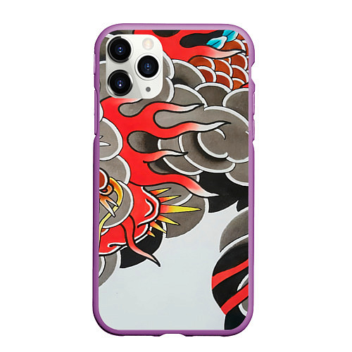 Чехол iPhone 11 Pro матовый Иредзуми: дракон в дыму / 3D-Фиолетовый – фото 1