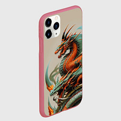 Чехол iPhone 11 Pro матовый Japan dragon - irezumi, цвет: 3D-малиновый — фото 2