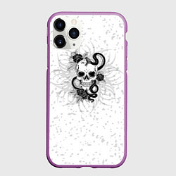 Чехол iPhone 11 Pro матовый Череп со змеей тату, цвет: 3D-фиолетовый