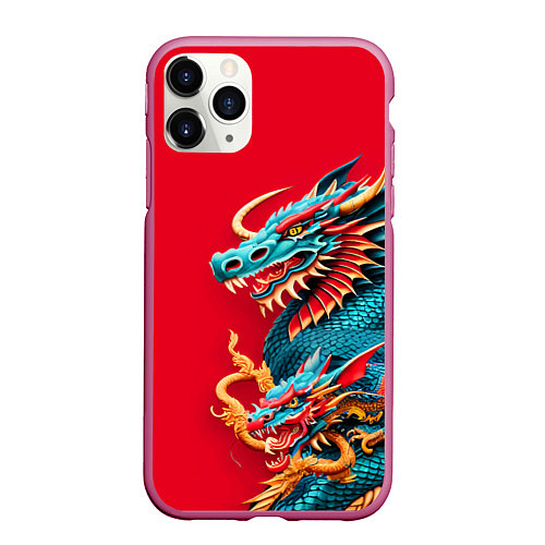 Чехол iPhone 11 Pro матовый Japanese dragon - irezumi / 3D-Малиновый – фото 1