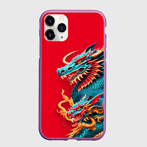 Чехол iPhone 11 Pro матовый Japanese dragon - irezumi / 3D-Фиолетовый – фото 1