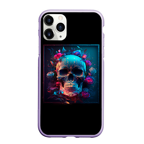 Чехол iPhone 11 Pro матовый Неоновый мексиканский череп / 3D-Светло-сиреневый – фото 1