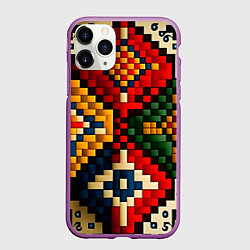 Чехол iPhone 11 Pro матовый Русский узор крестиком, цвет: 3D-фиолетовый