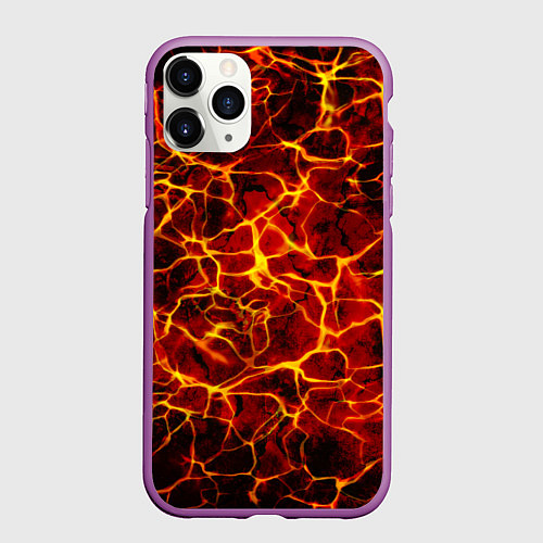 Чехол iPhone 11 Pro матовый Раскаленная лава в жерле вулкана / 3D-Фиолетовый – фото 1