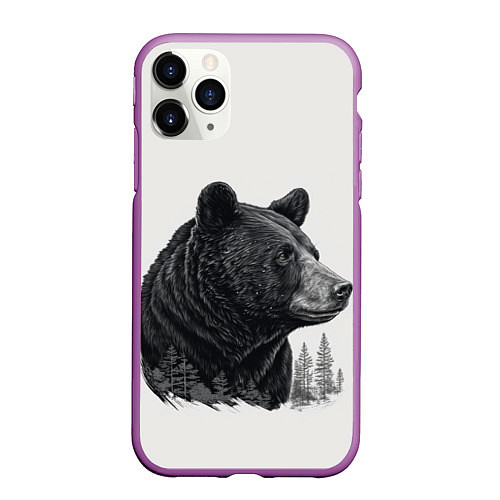Чехол iPhone 11 Pro матовый Нарисованный медведь / 3D-Фиолетовый – фото 1