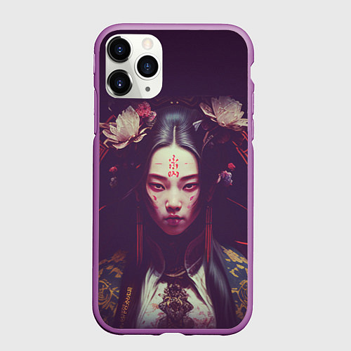 Чехол iPhone 11 Pro матовый Девушка-самурай / 3D-Фиолетовый – фото 1