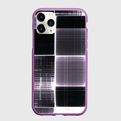 Чехол iPhone 11 Pro матовый Серое неоновое в клеточку / 3D-Фиолетовый – фото 1