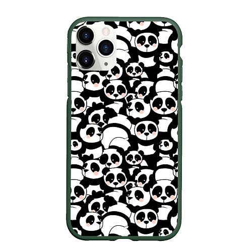 Чехол iPhone 11 Pro матовый Чёрно-белые панды / 3D-Темно-зеленый – фото 1