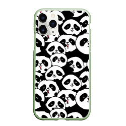 Чехол iPhone 11 Pro матовый Весёлые панды, цвет: 3D-салатовый