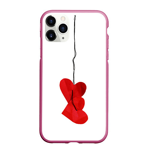 Чехол iPhone 11 Pro матовый Сердца валентинки / 3D-Малиновый – фото 1