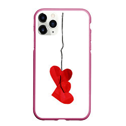 Чехол iPhone 11 Pro матовый Сердца валентинки, цвет: 3D-малиновый