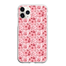 Чехол iPhone 11 Pro матовый Розовые цветы узор, цвет: 3D-белый