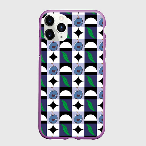 Чехол iPhone 11 Pro матовый Слива и листок, фрукт пиксель / 3D-Фиолетовый – фото 1