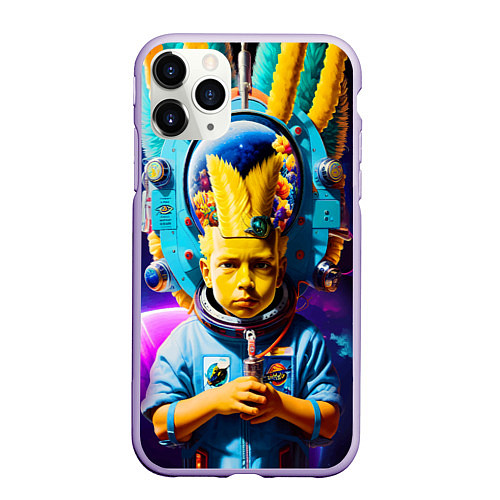 Чехол iPhone 11 Pro матовый Барт Симпсон в космосе - фантазия / 3D-Светло-сиреневый – фото 1