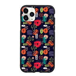 Чехол iPhone 11 Pro матовый Разноцветные завитки, цвет: 3D-черный