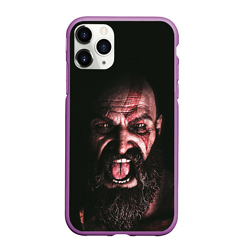 Чехол iPhone 11 Pro матовый Кратос орёт / 3D-Фиолетовый – фото 1
