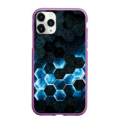 Чехол iPhone 11 Pro матовый Соты с подсветкой, цвет: 3D-фиолетовый