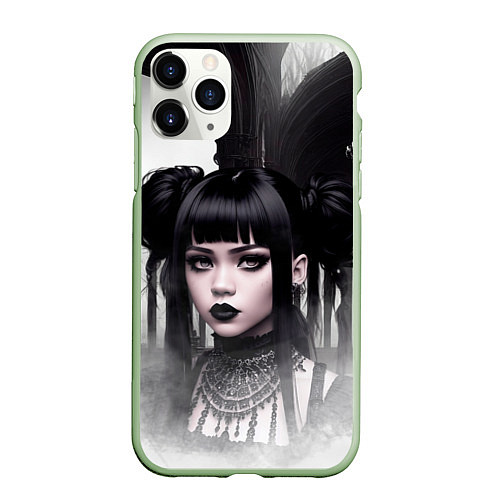 Чехол iPhone 11 Pro матовый Готическая девушка в тумане / 3D-Салатовый – фото 1