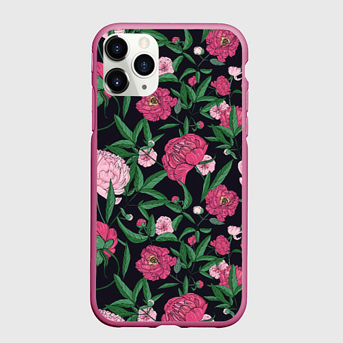 Чехол iPhone 11 Pro матовый Заросли розовых пионов / 3D-Малиновый – фото 1