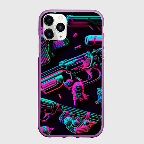 Чехол iPhone 11 Pro матовый Неоновый пистолет / 3D-Фиолетовый – фото 1